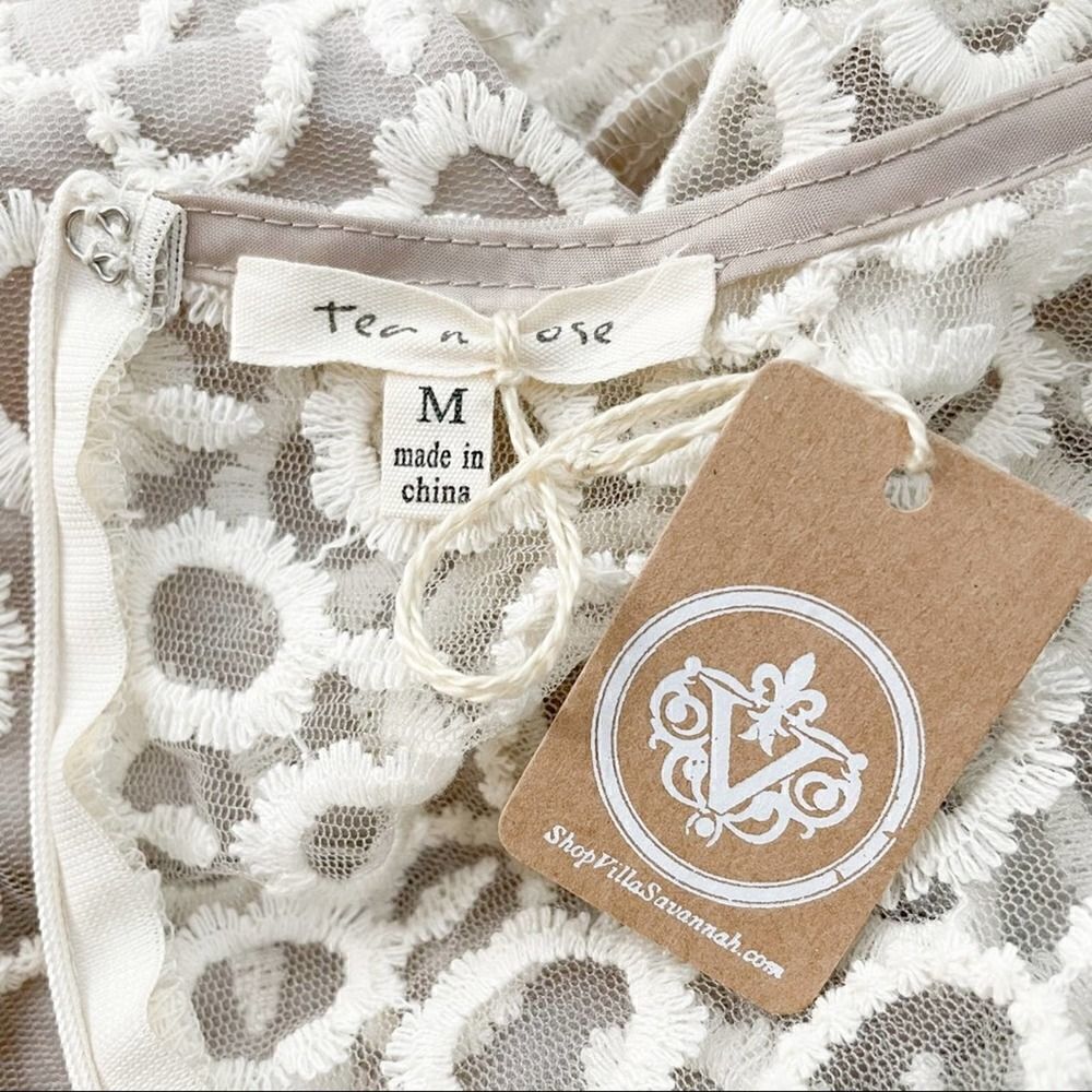 Tea N Rose Spun Sugar Dress Formal Beige Lace Medium - Picture 9 of 11